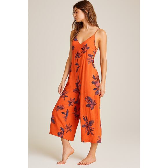Free People Orange Crop Wide Leg Jumpsuit - S - Boho Maximalist Festival Vibes - Picture 1 of 13